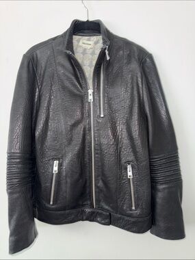 Zadig & Voltaire Black Leather Biker Jacket with Silver Zippers